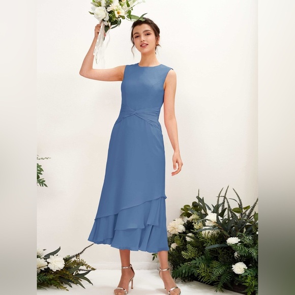 NWT LAVETIR Dusty Blue Dress Bridal Wedding Bridesmaid Dress Size 14 - Picture 3 of 8